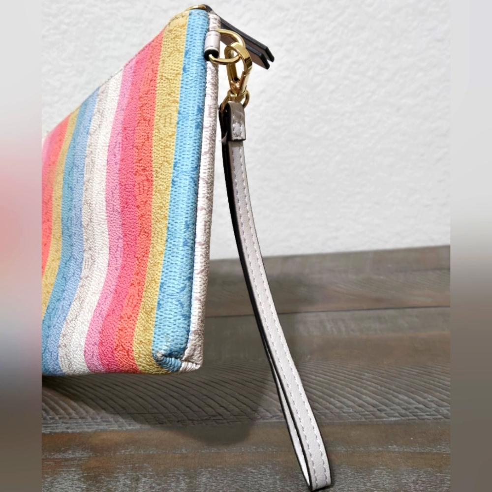 Nanette Lepore Wristlet Logo Summer Stripe Multi Pastel Colors Pouch Wallet - Picture 3 of 15